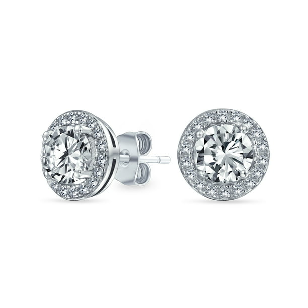 Halo Heart Earrings Clear Simulated CZ .925 Sterling Silver 